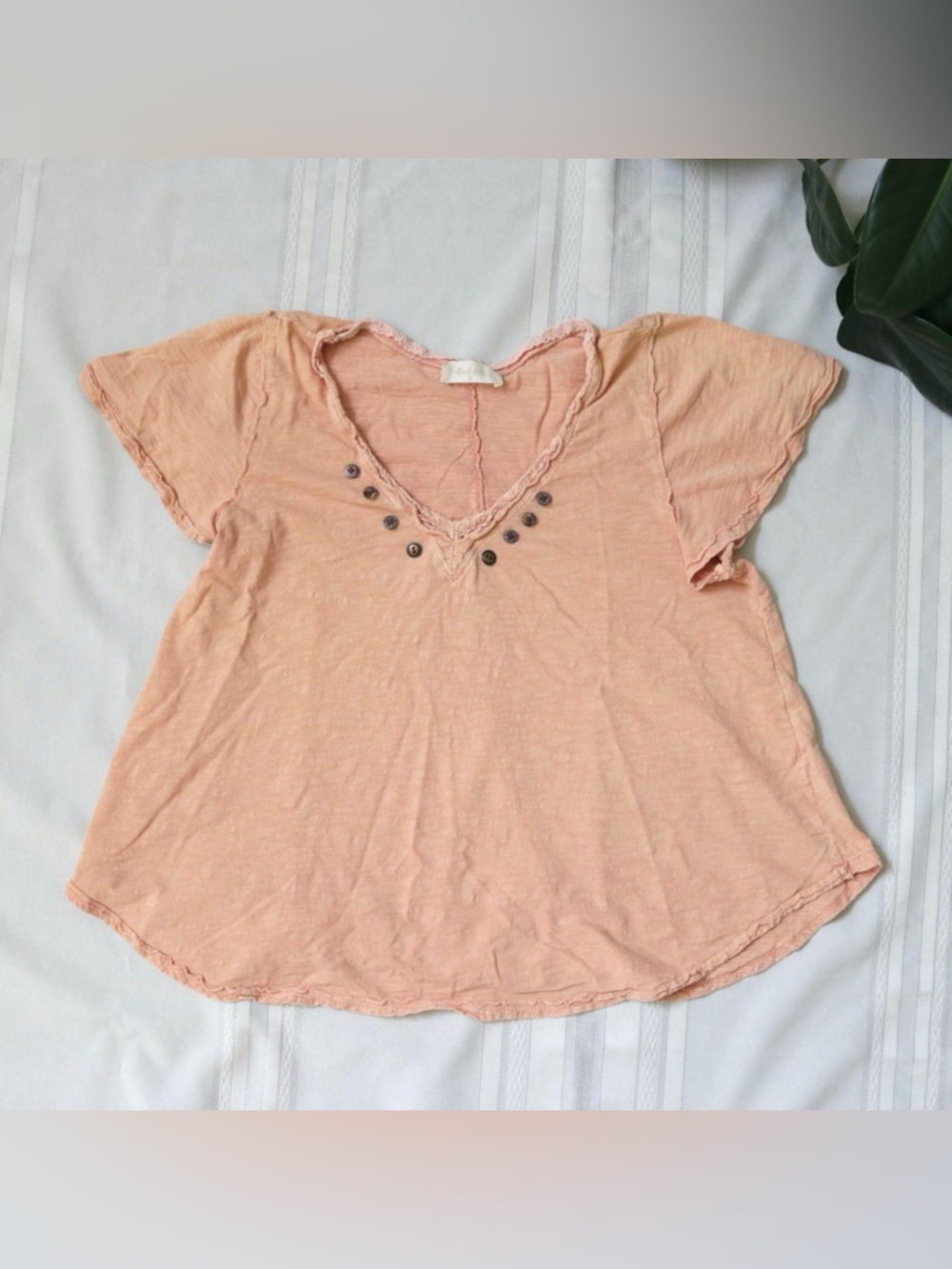 Upcycled frayed light melon orange blouse